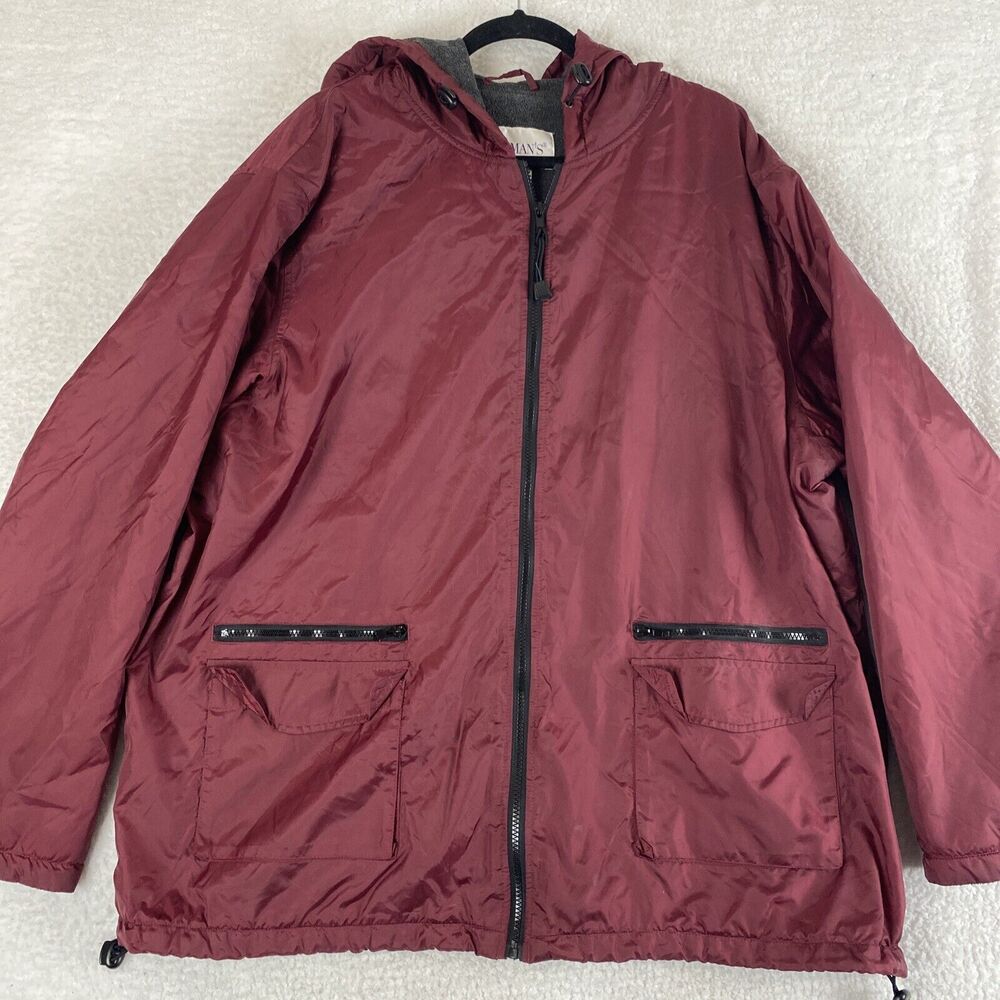 Roaman's Red XL Vintage Hooded Windbreaker Mens Full Zip Jacket Hiking Coat